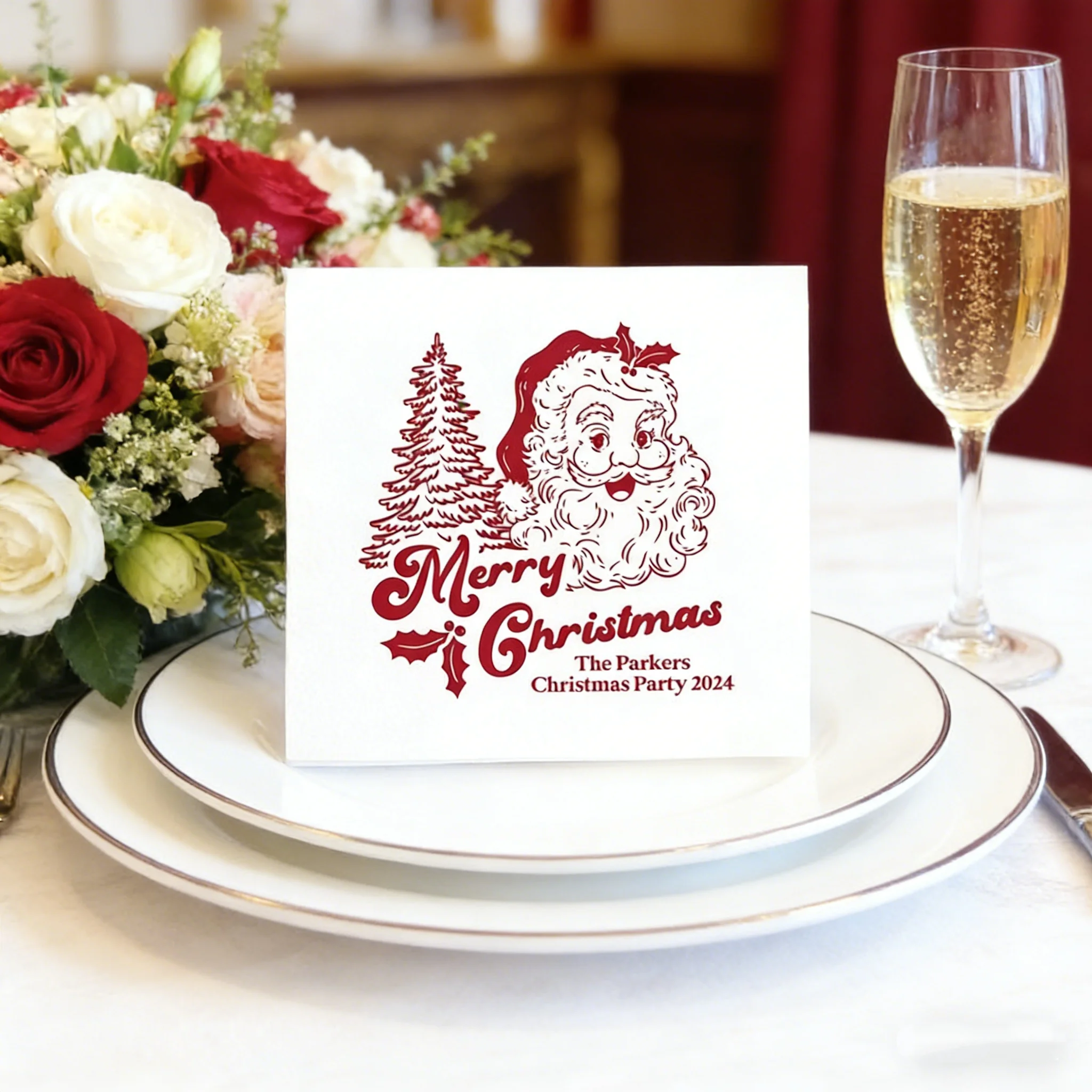 

50 шт. винтажных салфеток с дизайном Санты для рождественской вечеринки, персонализированные полноцветные бумажные салфетки для праздничного декора на Рождество