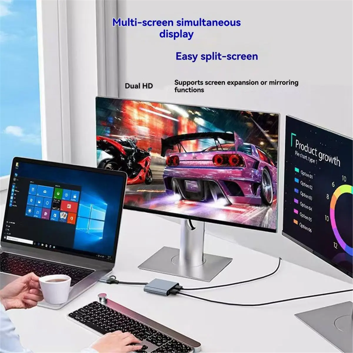 L73A NEW Type-C to Dual -Compatible 4-in-1 Docking Station USB HUB Supports 4K Screen Projection Display Docking Station