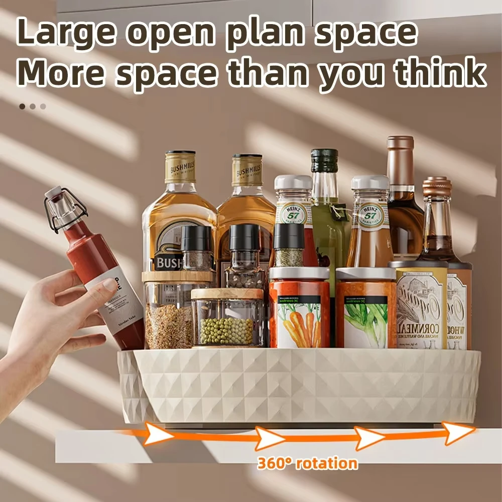 Kitchen Storage Spice Rack 360 Degree Rotation Cabinet Storage Box Tray Non-Slip Spice Round Shelf Board Kitchen Organizer image 3