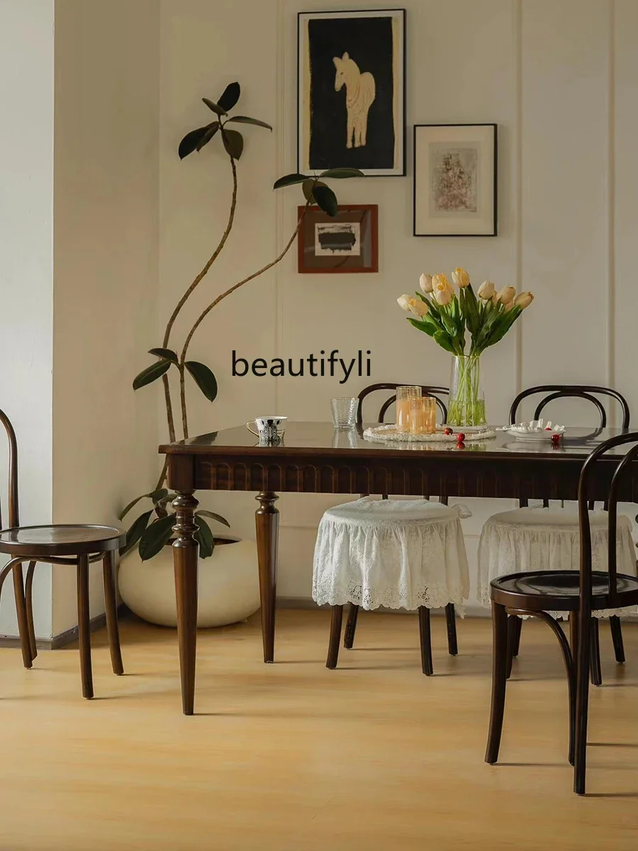 

American Vintage Dining Table Dining Chair Combination Solid Wood Square Dining Table Household Rectangular