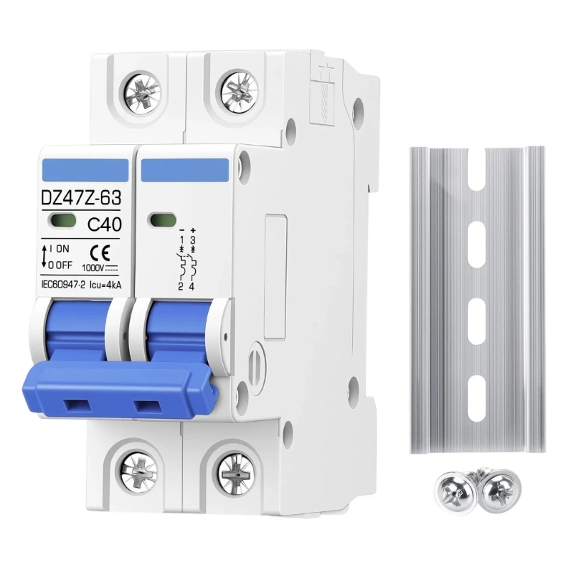 2P 1000V Direct Current Breaker with DIN Mount for Solar Battery Storage and Industrial Electrical Installations
