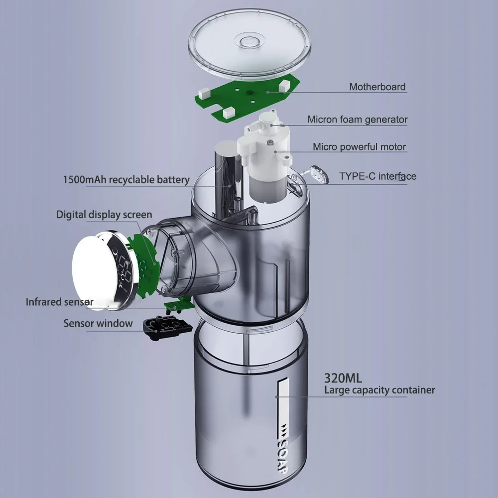 Imagem -02 - Dispensador de Sabão Líquido Automático Touchless Usb Recarregável Sensor do Banheiro Máquina de Espuma com Temperatura Display Lcd 350 ml Usb