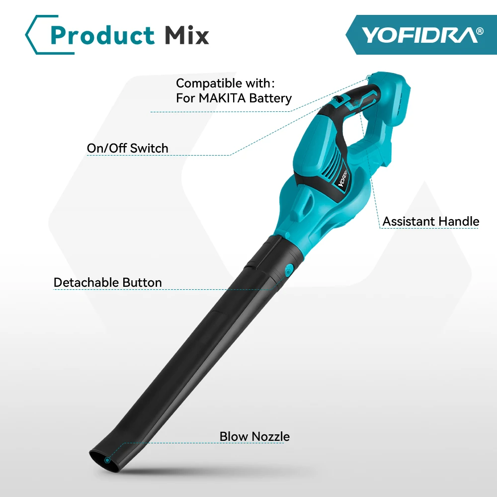 Yofidra Electric Blower Cordless Efficient Leaf Snow Dust Blowing Blower Garden Cleaning Tool For Makita 18V Battery