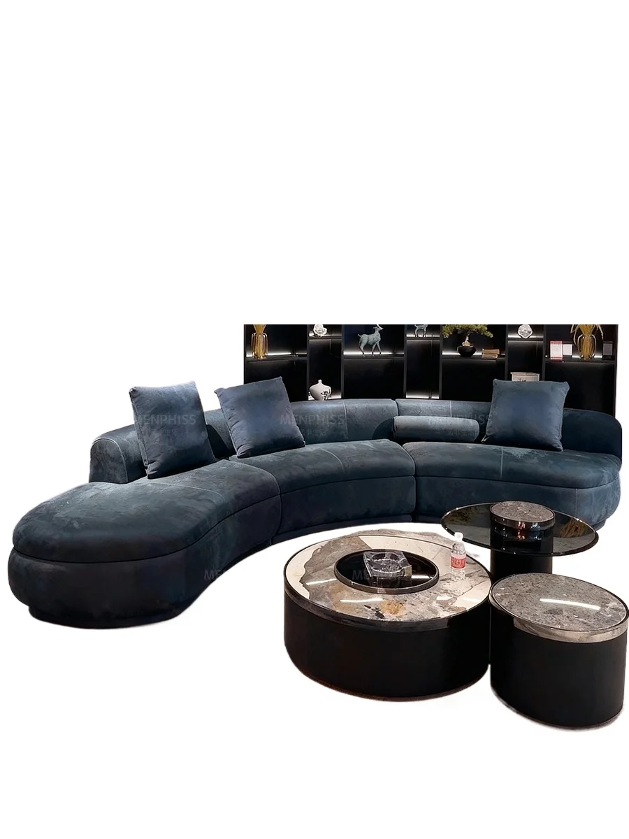 Life curved sofa Italian fabric special-shaped module combination sofa French light luxury blue corner sofa