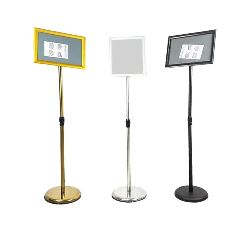 Telescopic stainless steel sign stand, universal for hotel and warehouse, aluminum rotating display board, vertical guide rack