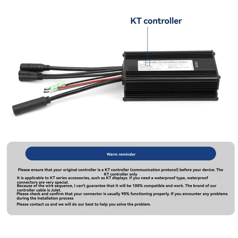 

Ebike KT-26A Sine Wave Controller For 500W/750W Brushless Motors 36V 48V 52V Match Supports KT Displays Waterproof Plug