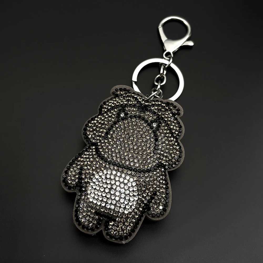 Anime Cartoon Gray Bear Keyring For Women Men Full Crystal Blingbling Bag Pendant Kawaii Animal Bag Charms Keychain Jewelry Gift