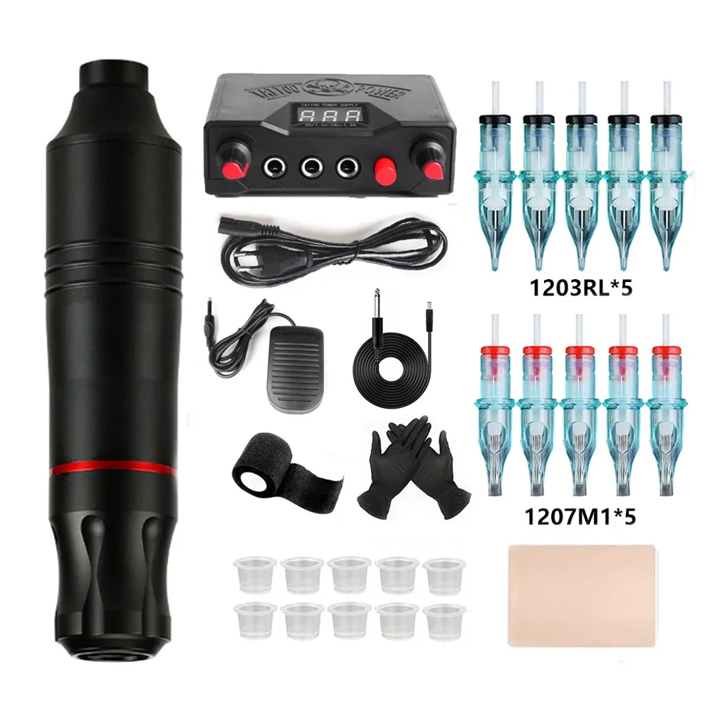Permanent Makeup Tattoo Machine Kit Complete Rotary Pen Digital Power Supply Cartridge Needles & Accessories for Tattoo Artists