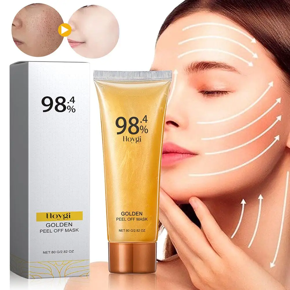 80g Gold Peel Mask Blackhead Cleanses Pores 24k Gold Skin Face Shrink Foil Hydrating Care Mask Smooth Oil-Control Pores Pee R8K9