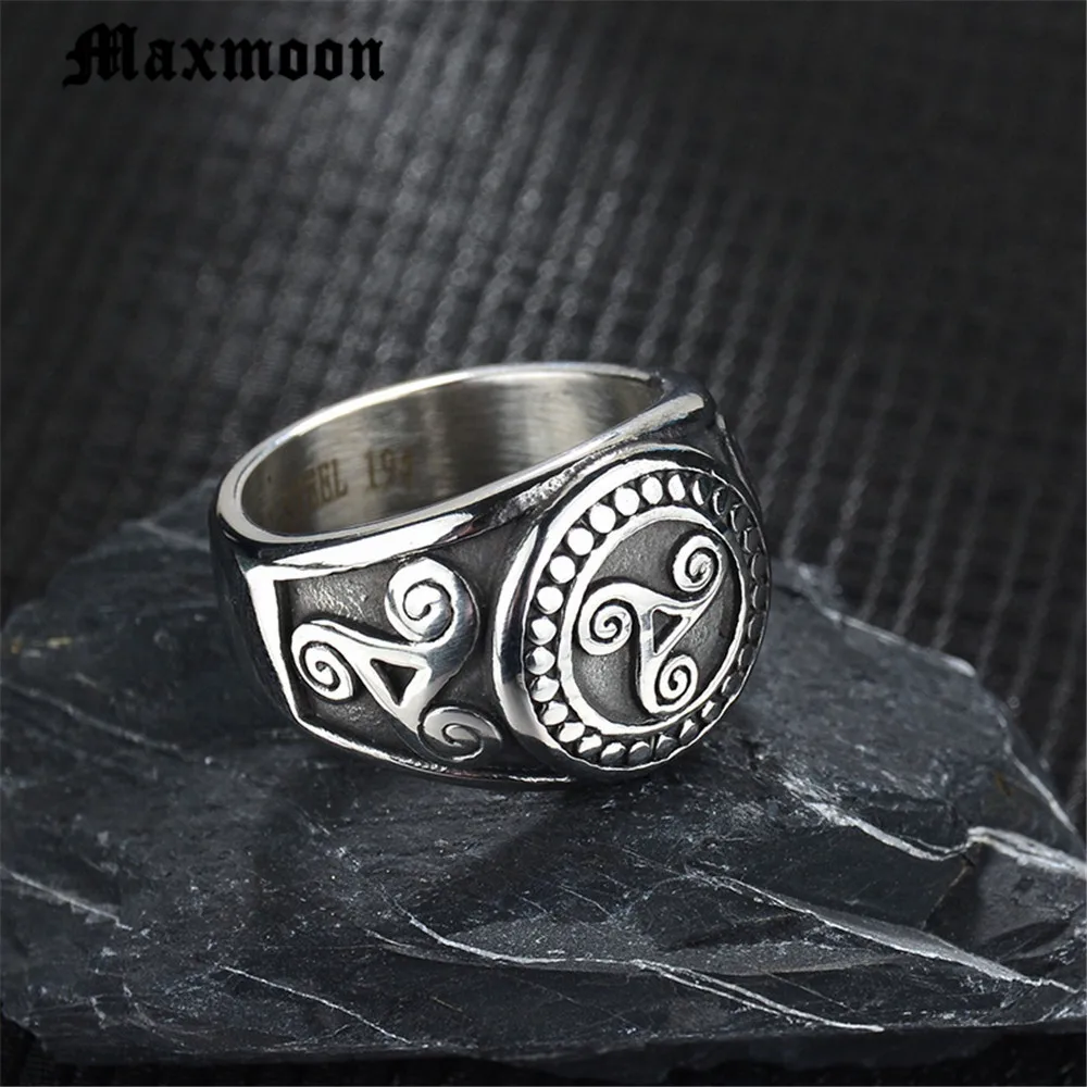 Maxmoon Punk Retro Teen Wolf Midi Ring Triskele Triskelion Allison Argent Stainless Steel Finger Signet Ring For Men Gift