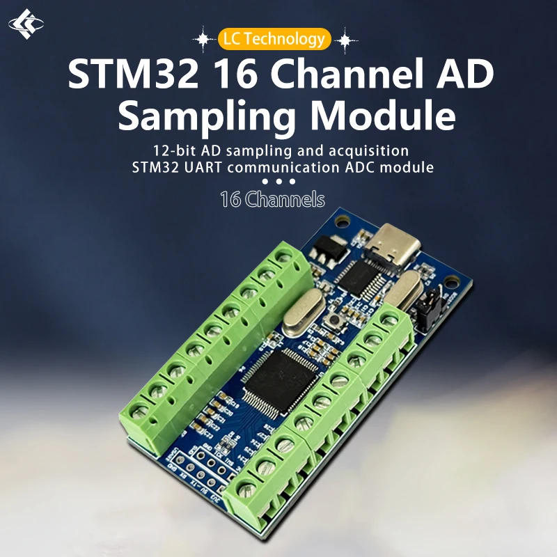 USB Interface 16 Channels 12-Bit AD Sampling Data Acquisition STM32 UART Communication ADC Module