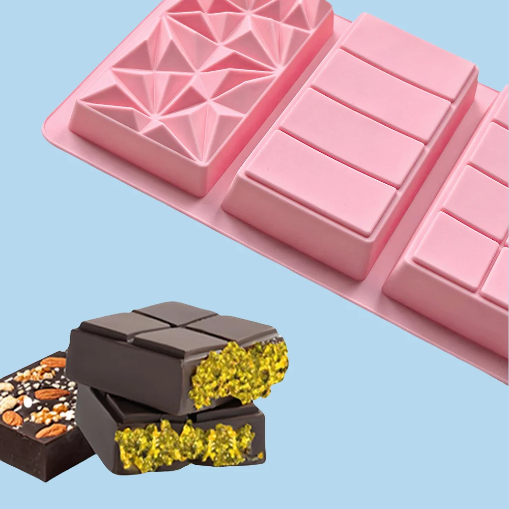 قطعة واحدة من قوالب السيليكون المكونة من 3 صفحات كاملة من شريط طاقة الشوكولاتة، والبودنغ، والبسكويت، وأدوات الخبز لتزيين الكيك