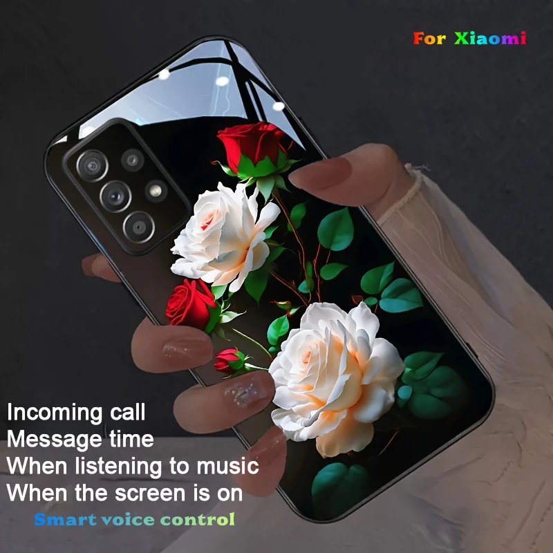 

For Xiaomi 14T Pro 13T Case LED Flash Lotus Flowers Phone Case For Poco X7 X6 X5 X3 F5 F6 M6 Pro F3 F4 GT F5 F7 Luminous Cover