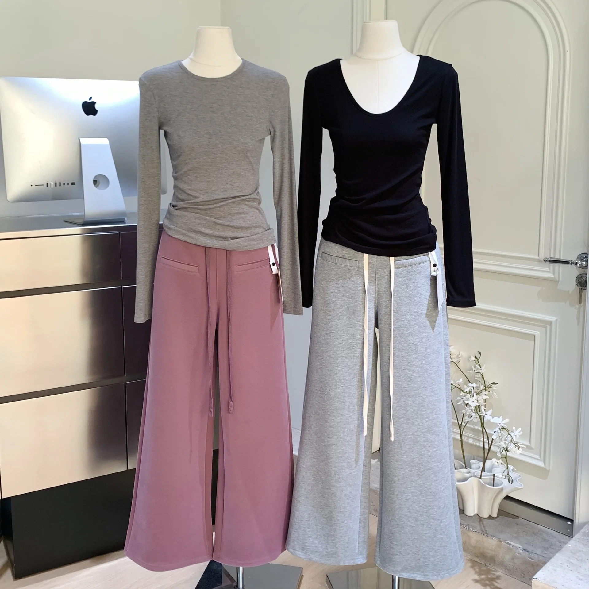 Sweatpants! Purple/grey/black thickened loose casual pants