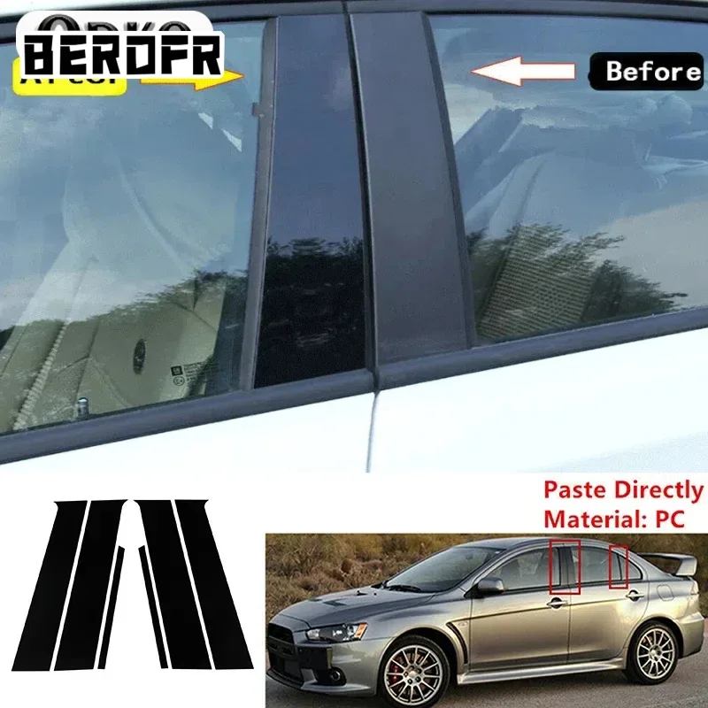 6 uds postes de pilar puerta ventana embellecedor BC columna pegatina Exterior para Mitsubishi Lancer Sedan/EX/Galant Fortis 2008-2017