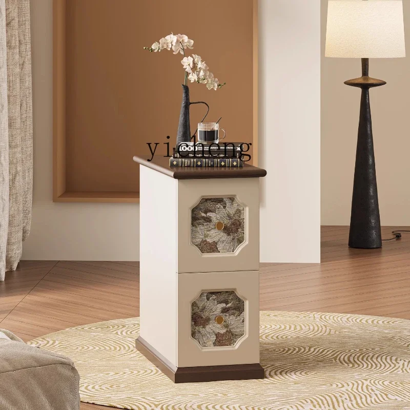 TQH6.14 retro style solid wood printing bedside table niche bedroom bedside table narrow small locker