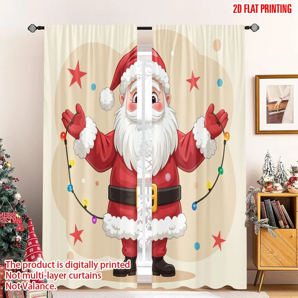 

2pcs 2D flat printing Merry Christmas Popular Drapes Santa Christmas Lights Festive Fun Polyester Without Electricity Festive