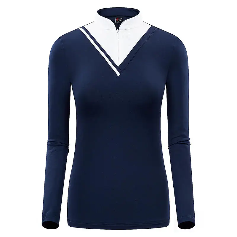 TTYGJ Womens Full Long Sleeve Polo Shirt Stripe Lapel Sportswear Lady Tennis Golf Train Autumn Clothes Apparel Slim Fit Shirt