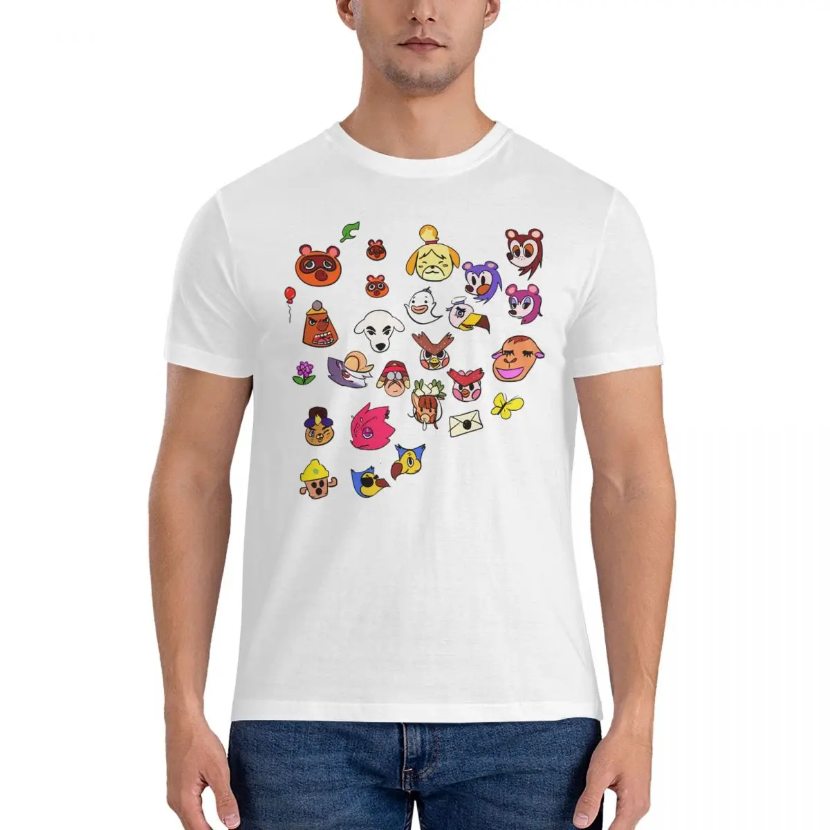 Vintage Special Characters T-Shirts for Men Crew Neck 100% Cotton T Shirts Animal Game Crossing Timmy Short Sleeve Tees Graphic