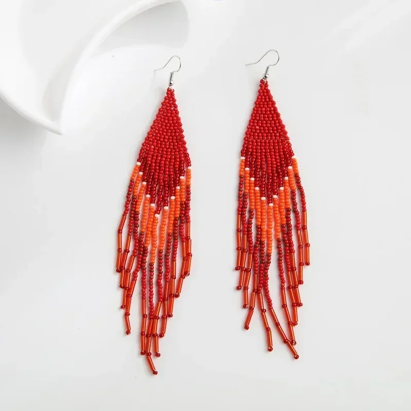 Rice bead earrings Tassel Originality Design Hand knitting Bohemia Chroma Gradient color Arrow Female Fashion Beaded earrings