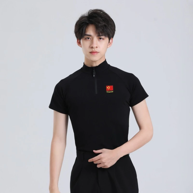 Abbigliamento da ballo estivo Nuovo top latino per adulti Linea da uomo Concorso di danza Costume da sala Valzer Tango Abbigliamento da allenamento professionale