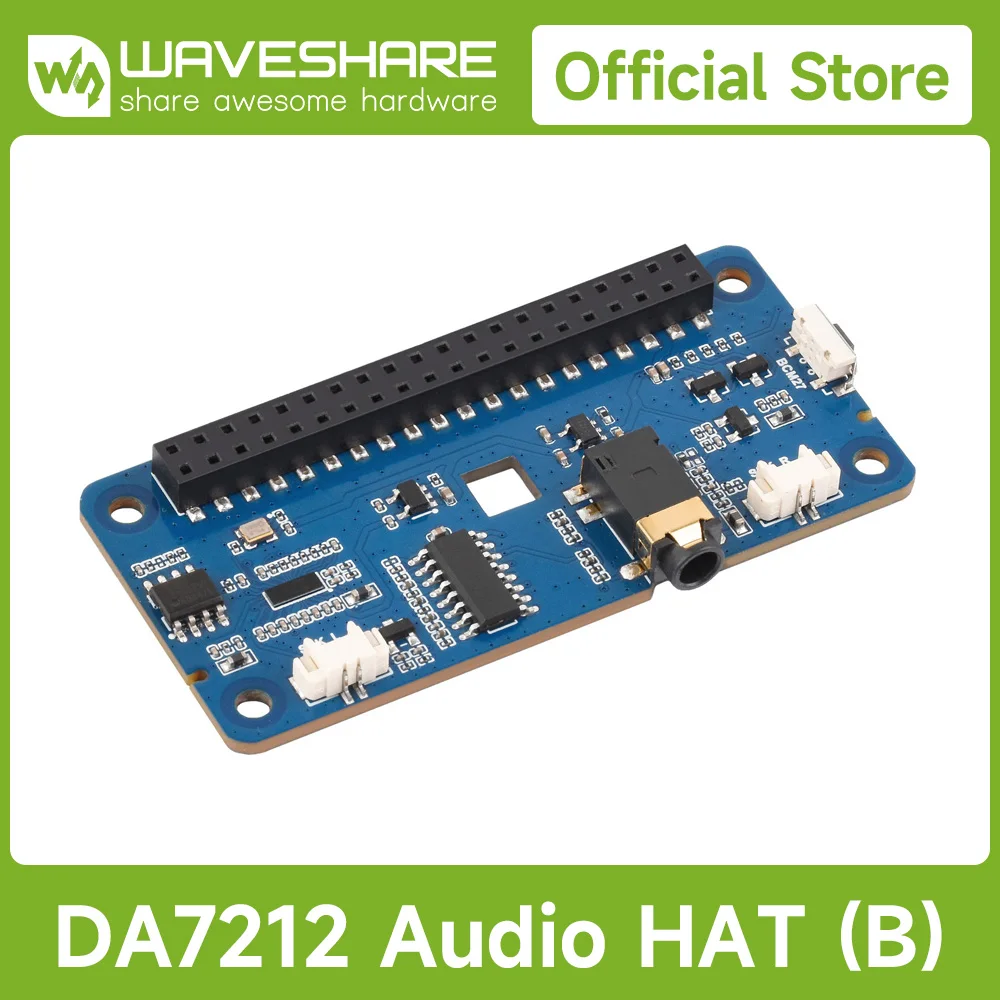 Waveshare DA7212 I2S Audio HAT Type B for Raspberry Pi, Stereo encoding/decoding, Onboard speaker headers and EEPROM chip