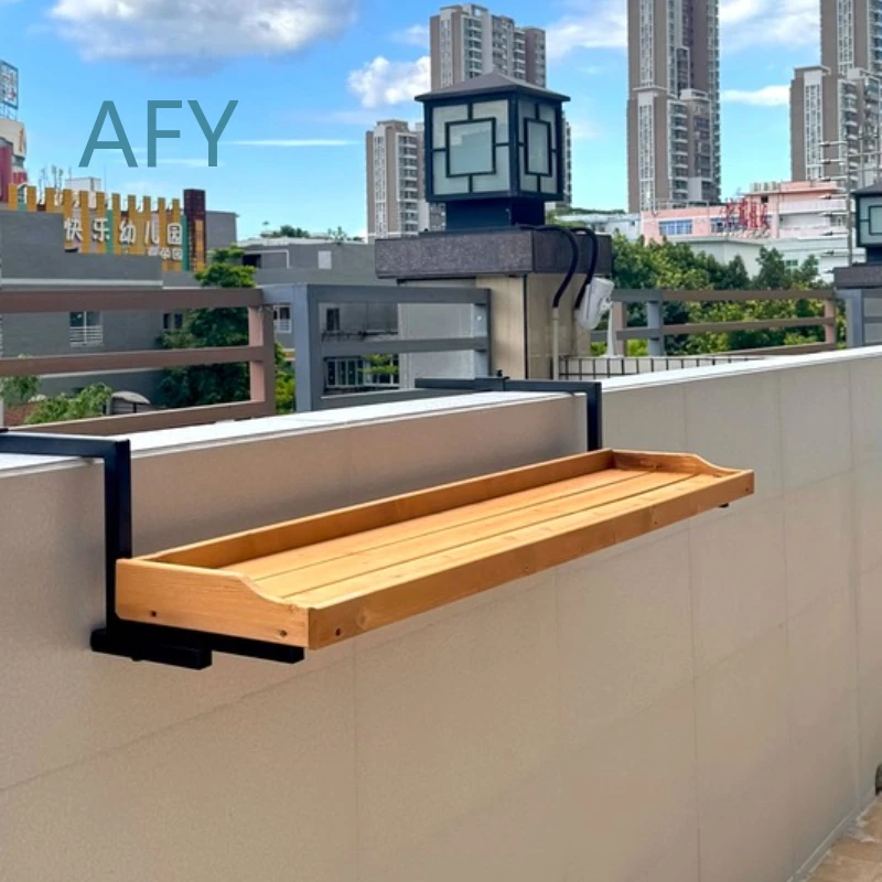 Wooden Hanging Plant Shelf for Balcony Window Planter Rack Adjustable Flower Holder Anti Rust Greenery Display Stand for