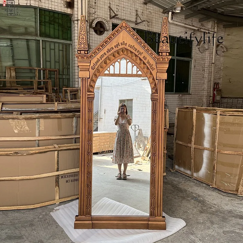 

American Simple Retro Full-Length Mirror Floor Mirror Living Room Mid-Ancient Decorative Mirror