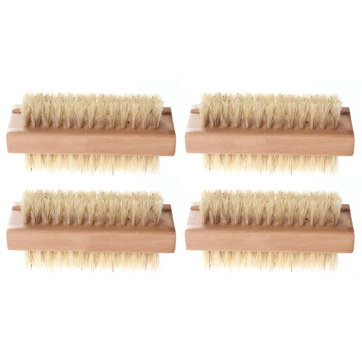 4Pcs Hand Nail Brush Natural Pig Bristle Double Sided Wooden Handle Cleaning Scrub Bath Massage Manicure Accessory