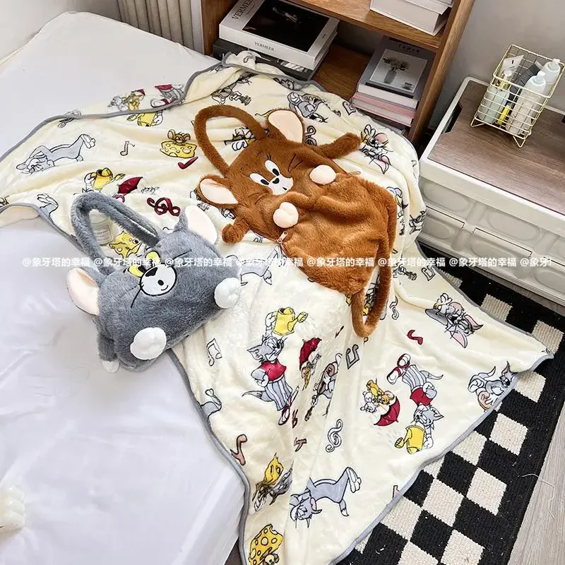 

Портативное ручное одеяло Tom Jerry, одеяло с котом и мышью, теплое одеяло, офисное спальное одеяло для автомобиля, одеяло, подарки для девочек