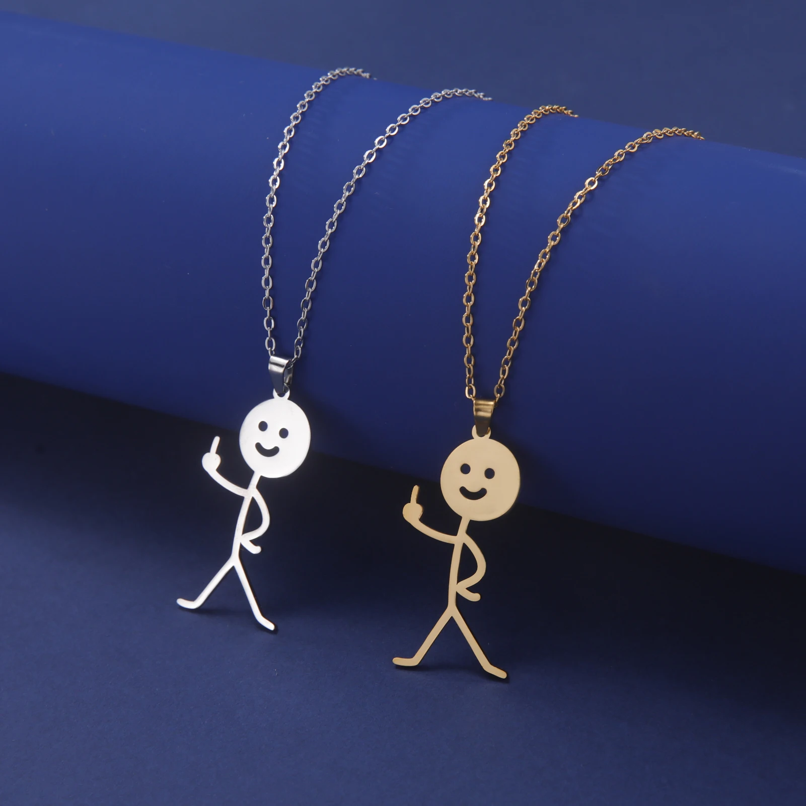 Skyrim Hip Hop Doodle Halskette für Männer Frauen Edelstahl Lange Hals Kette Mode Mittelfinger Stickman Schmuck Neu – Detail 18