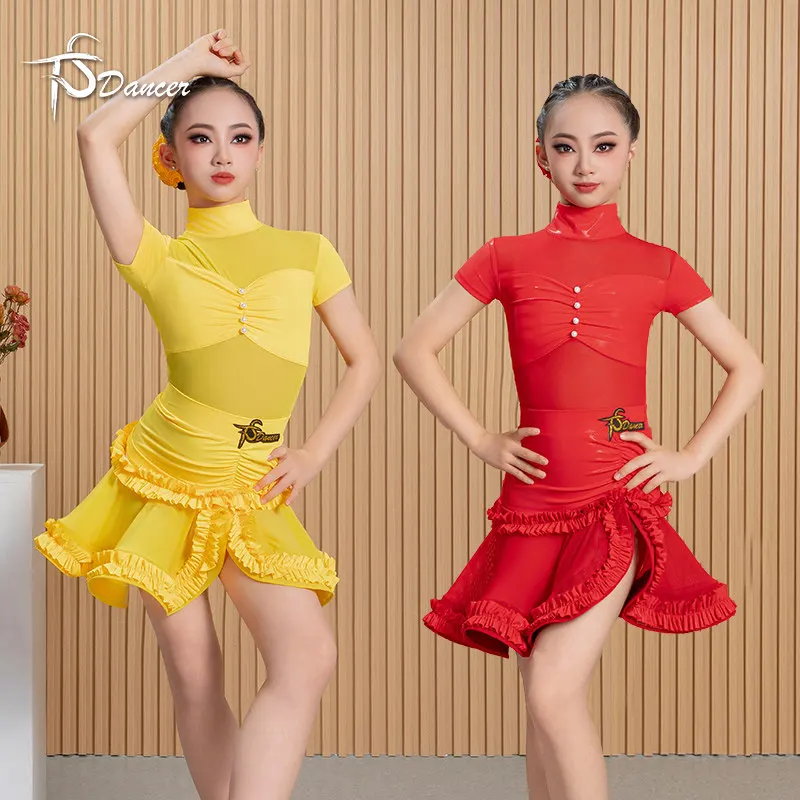 Customized Girls Latin Modern Dance Dress Balloom Dance Standard Regulations Dress Split Set Competition Performance Costumes