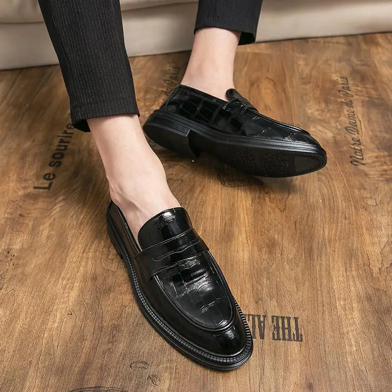 Spring and Autumn New Men's Leather Shoes Square Toe Platform Retro Work Shoes Height Increasing Casual Derby Shoes