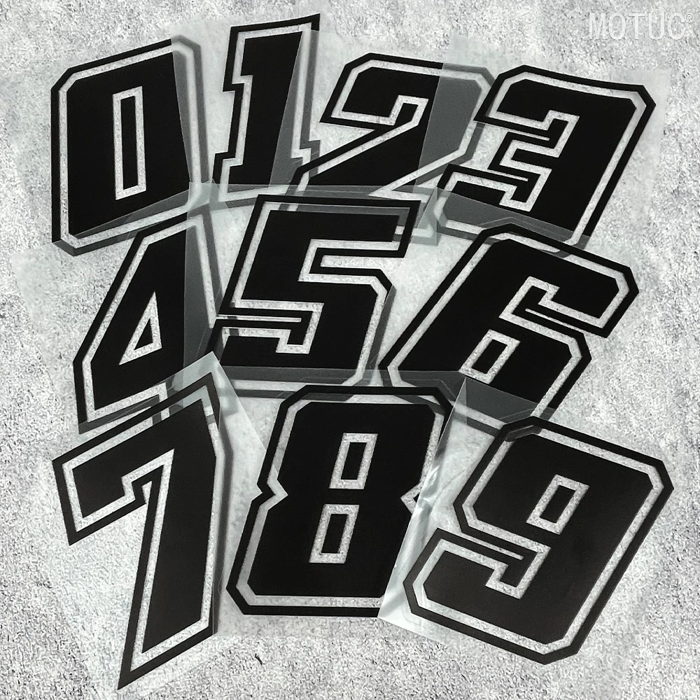 2Pcs Black White Outline Racing Number 0-9 Vinyl Stickers for Car Motorcycle Helmet