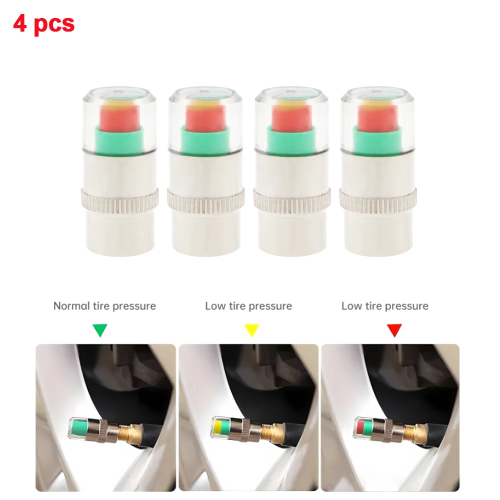 자동차 타이어 압력 표시기, 시각적 타이어 압력 경고, 타이어 캡, 자동차 타이어용 압력 게이지 포함, 2.4 바, 1 개, 4 개