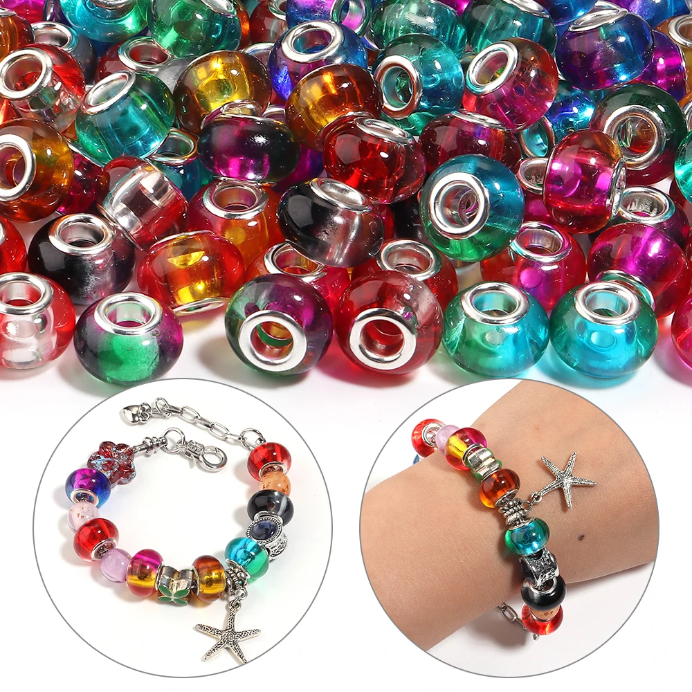 20pcs/lot Gradient Two Tone Large Hole Resin Beads Big Hole Loose Spacer Bead DIY Bracelet Necklace Jewelry Making