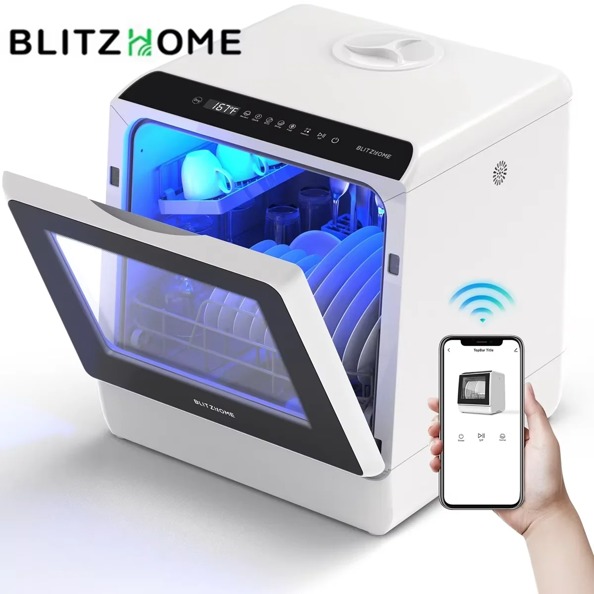 Lavavajillas Blitzhome BH-CDW1 con Control por aplicación, mesa de encimera inteligente, lavavajillas de encimera inteligente para cocina