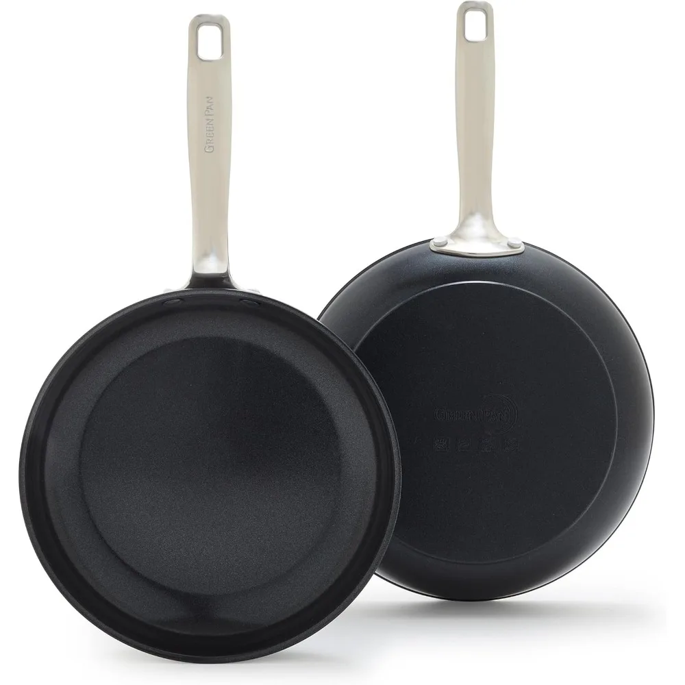 

GreenPan Chatham Prime Midnight 8 and 10 Frying Pan Set, Hard Anodized Ceramic Nonstick, PFAS-Free, Dishwasher Safe, Oven Safe,