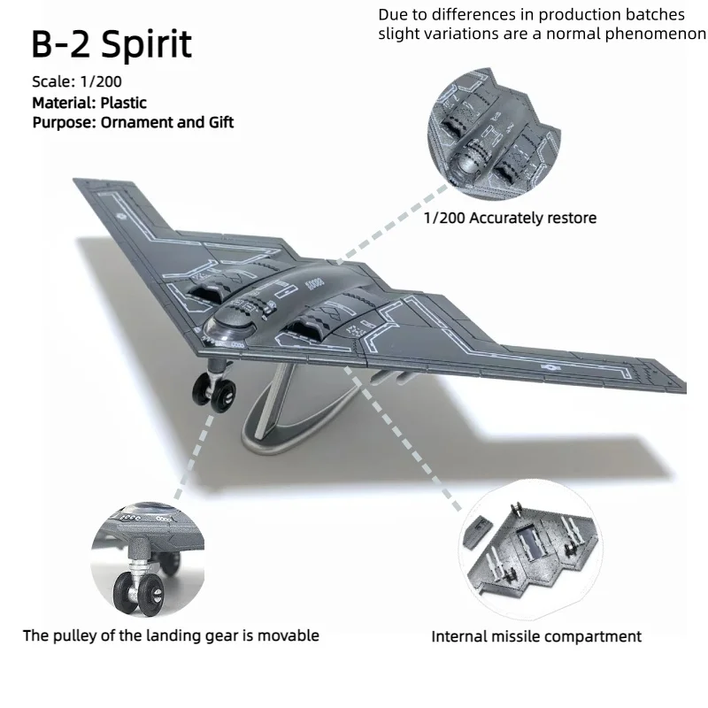 B-2 SPIRIT, 1: 200, Assembled Plastic Airplane Model (Including Display Rack), Home Display and Collection, Creative Gifts