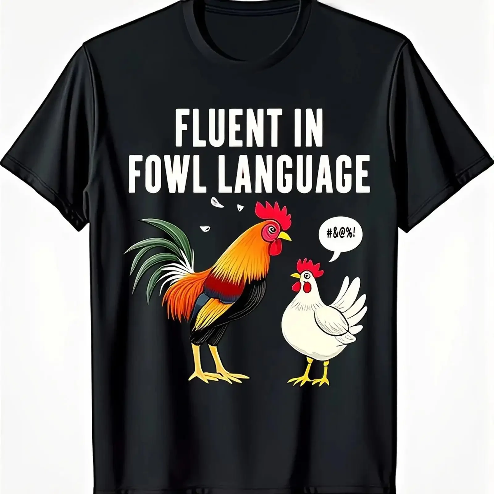 Funny Fluent in Fowl Language Chicken Rooster T Shirt Farm Humor vintage Washed Stretched streetwear Casual graphic Stylish