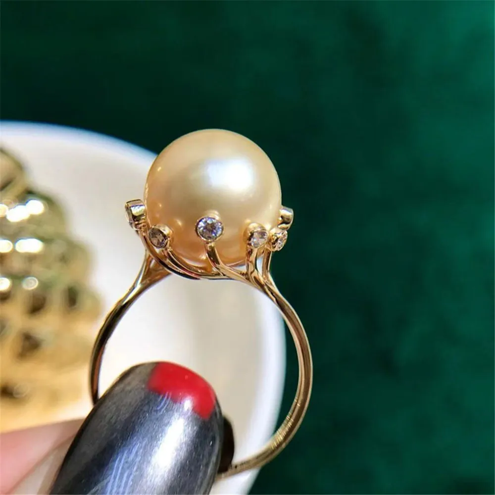 DIY Pearl Accessories S925 Sterling Silver Ring Empty Holder Fashion Version of The Ring Silver Jewelry Fit 11-13mm Round Beads