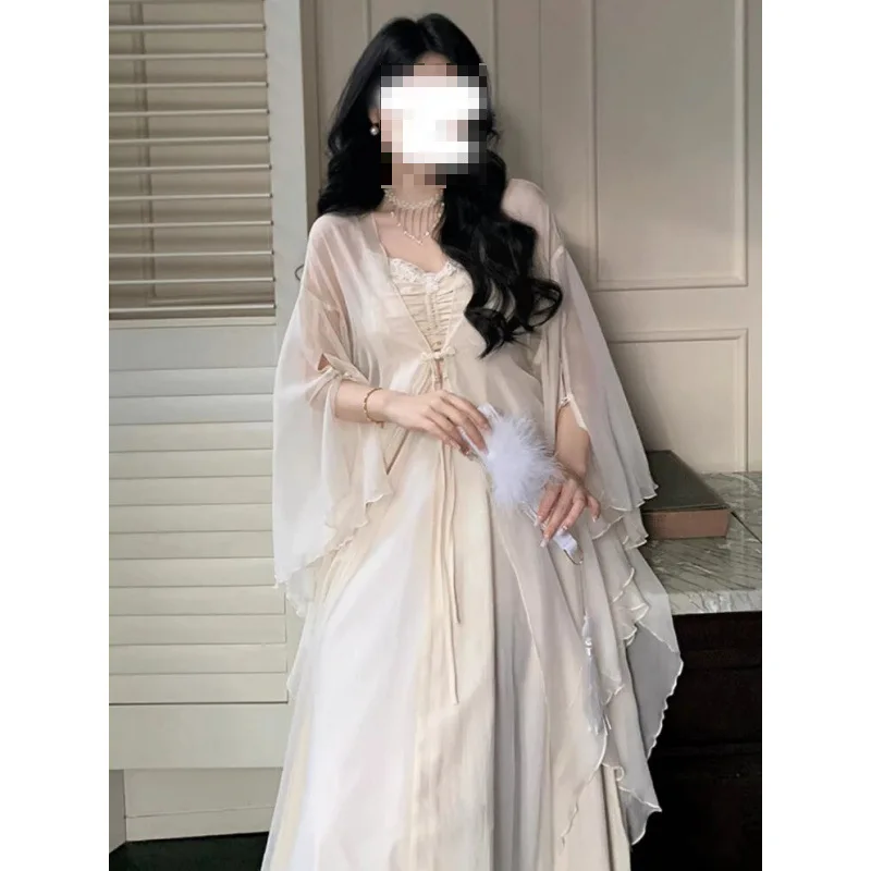 

2026 Summer Women Chinese Style Chiffon Sun Protection Cover Up Ruffle Sheer Shawl Outerwear Matching Dress Thin Cardigan