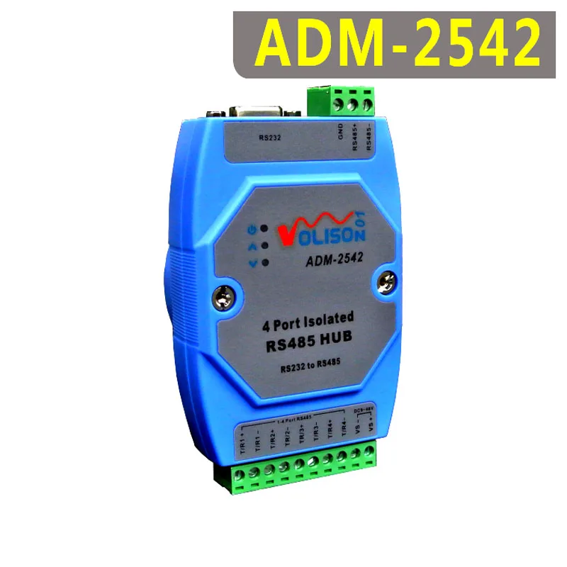 ADM-2542 Isolated 4-Port RS485 Hub 1 to 4 Repeater Distributor Support RS232 to 485