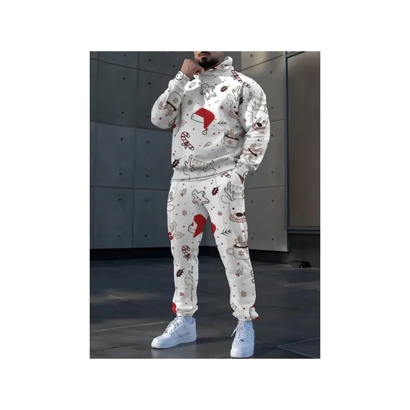 Setelan Hoodie Pria 3D Longgar 2025 Motif Liburan Setelan Olahraga Dua Potong Pakaian Kasual Gaya Sporty