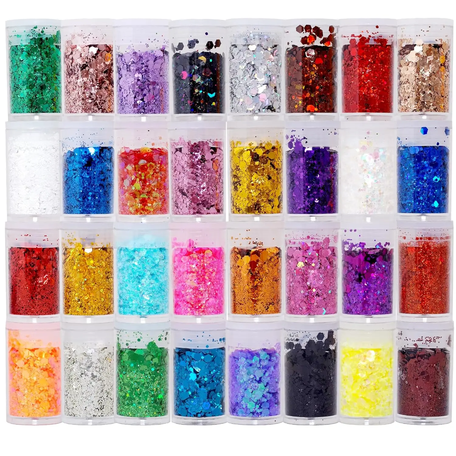 Paquete de 32 purpurina holográfica de mezcla gruesa para uñas, purpurina fina gruesa, purpurina artesanal para manualidades, purpurina gruesa para festivales