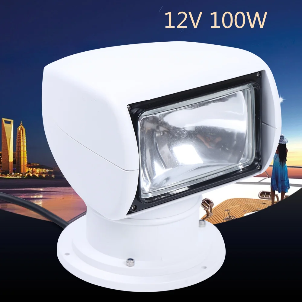 LED Floodlight 100W 12V Waterproof Flood Marine 360 Rotation Searchlight W| Remote Control Work for Boat Yacht Coast Guard Truck