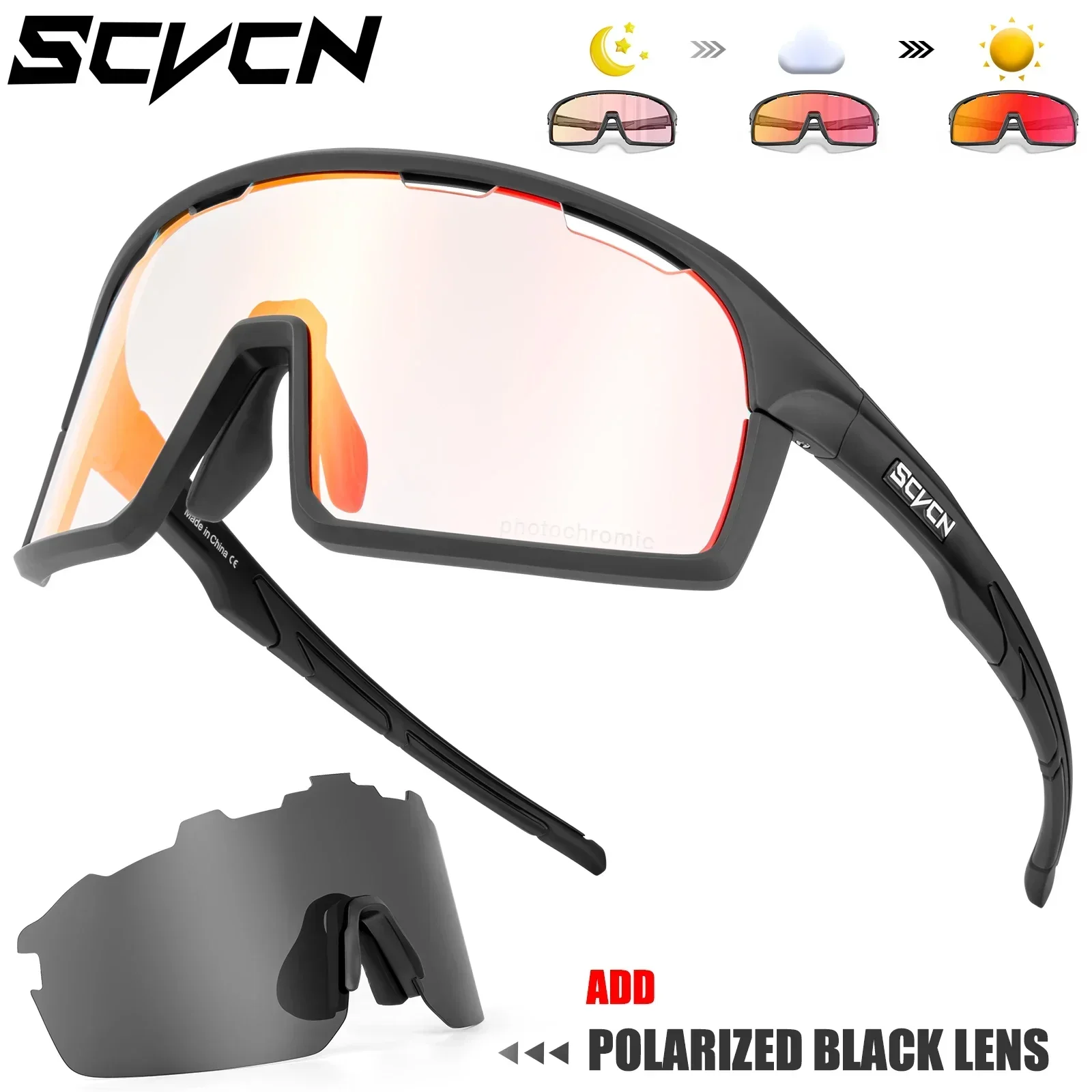 

SCVCN Photochromic Cycling Sunglasses for Man Blue Outdoor Sports Bike Glasses MTB Fishing Glasses Bicycle Goggles UV400 2lens
