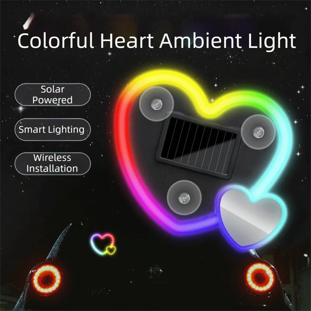 Wireless Car LED Heart Light Easy Installation Light/Vibration Sensing Solar Powered Car Neon Light Dual Heart Shape