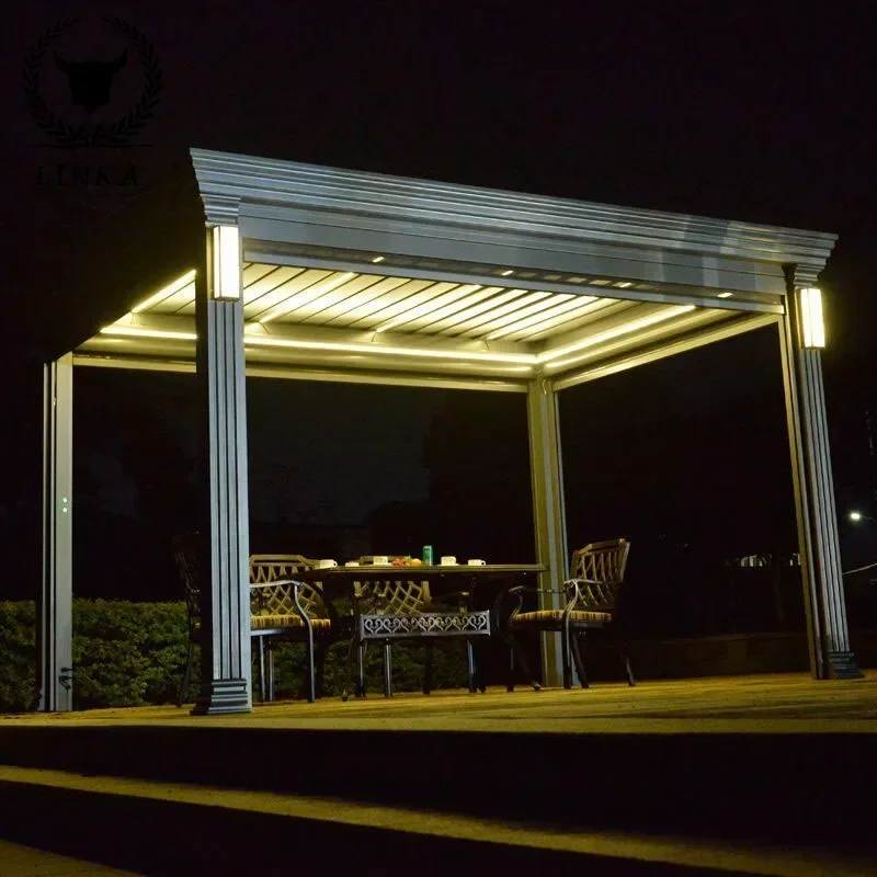 Aluminum alloy electric shading pavilion rotating louver pavilion turning louver pavilion outdoor courtyard garden leisure pavil