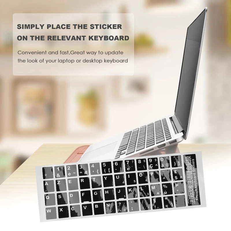 White Letters French Azerty Keyboard Sticker Cover Black for Laptop PC